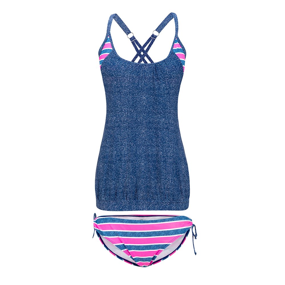 lemef 女式条纹内衬分体式泳衣双身泳衣两件套泳衣